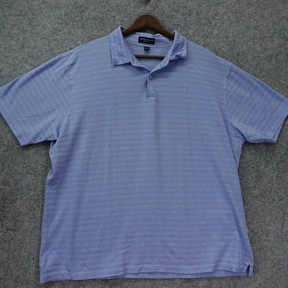 Peter Millar Collection Linen Polo Shirt Mens XL Blue Heather Stripe Golf Preppy